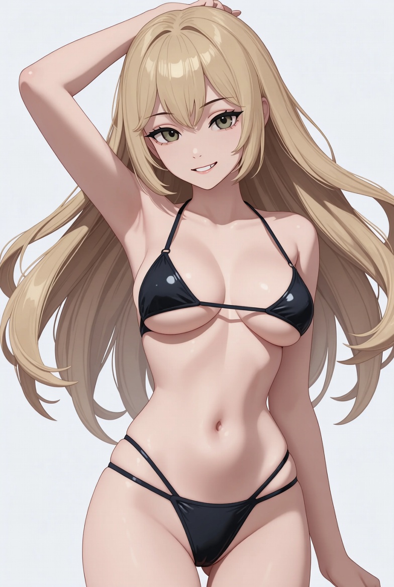 Anime girl in black bikini