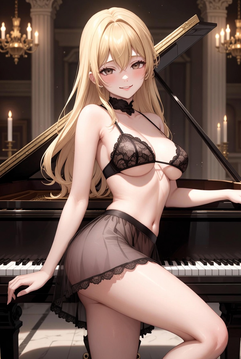 Anime girl playing piano