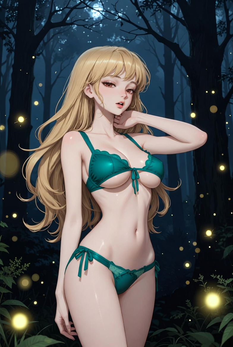 Anime girl in green bikini